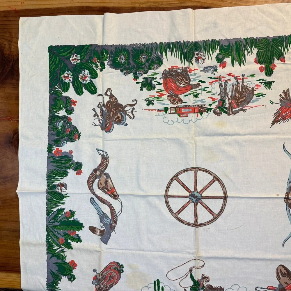 Vintage Startex Table Cloth Cotton Square Western Cowboy Startex 50 x 50 UU18